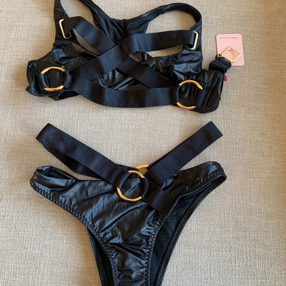Agent Provocateur Black Bondage Bikini Set, Size 2